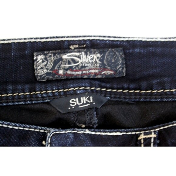 Silver Women Jeans Suki Mid Slim Bootcut Dark Saddle Stich Denim Blue Size 28x33 - Picture 3 of 15